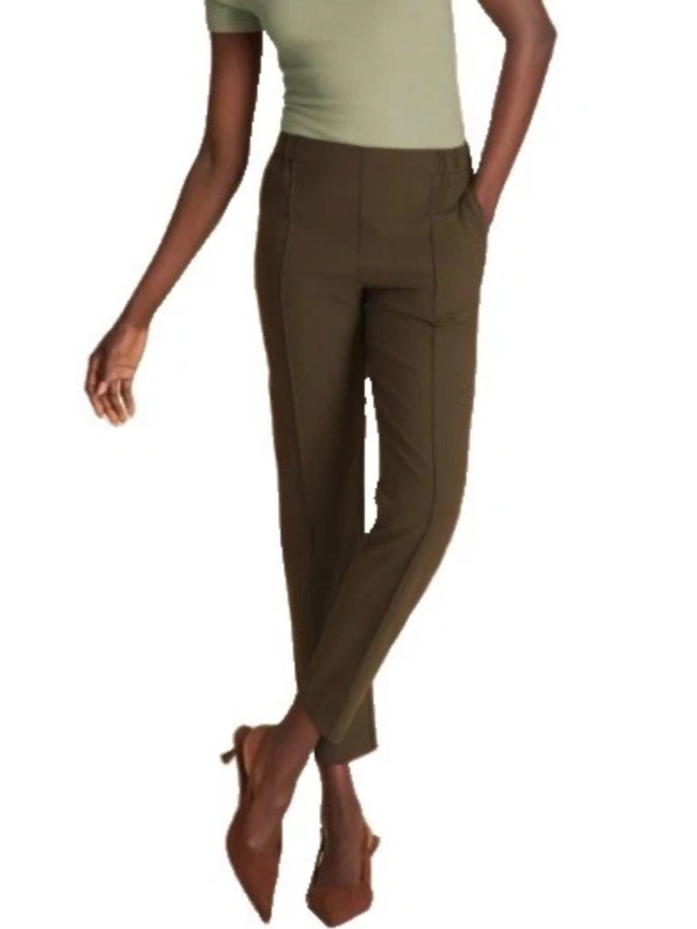 M.M. Lafleur Colby 3.0 Travel Pant Origami Tech Olive Front Seam Pull-On Sz 4